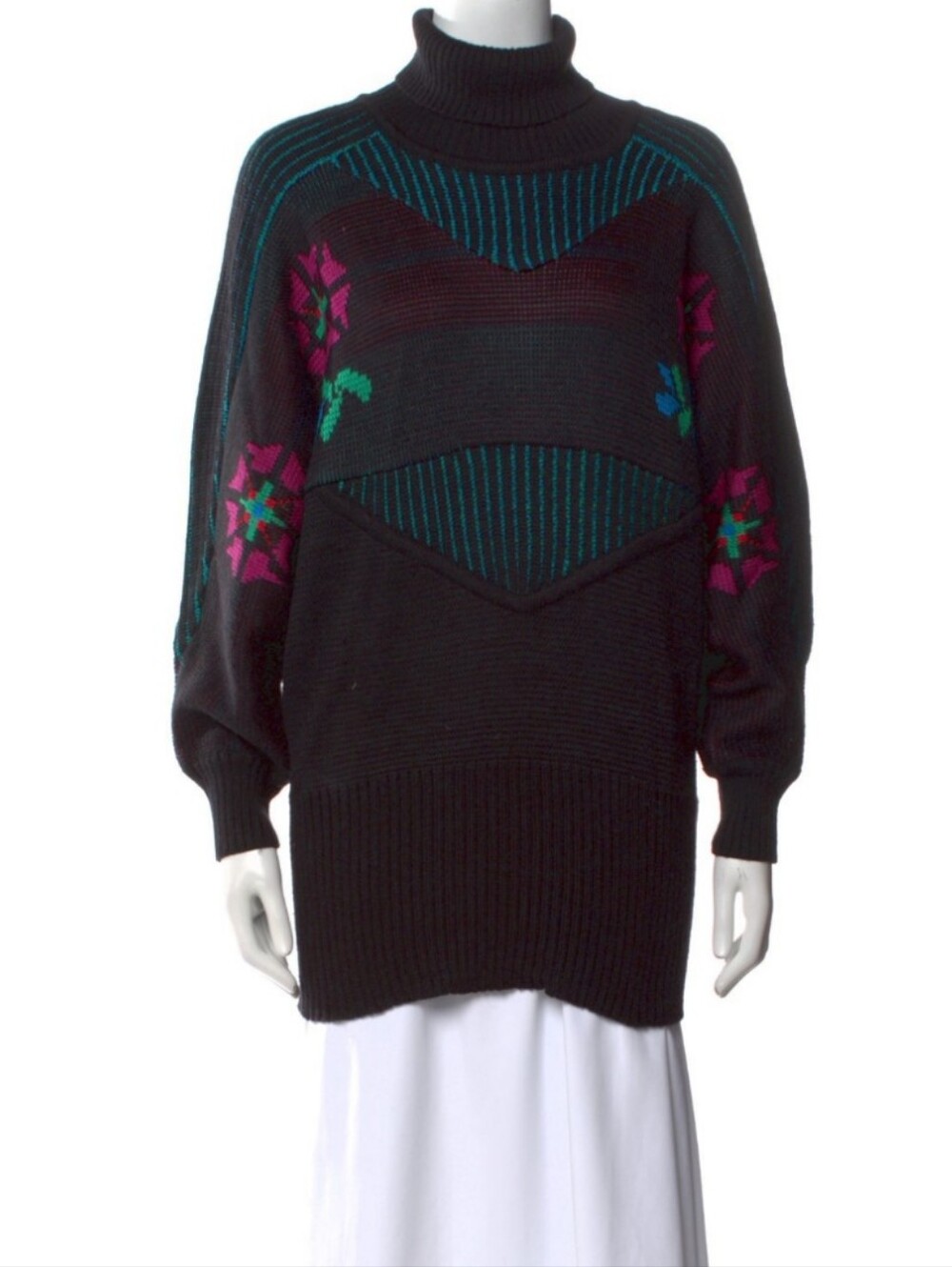 Bogner Wool Blend Turtleneck Patterned Sweater Women's M Pullover Long Sleeve